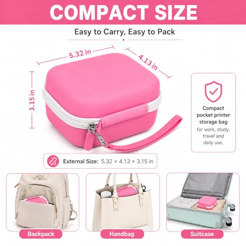 Image of ANKHOH Label Maker Case for Memoking T02 / for Phomemo M02 / M02S / M02 Pro / Q30S / for Nelko PM230 / for Anycash /for Ponek Mini Pocket Printer, Portable Sticker Paper Storage Holder - Box Only (Pink)