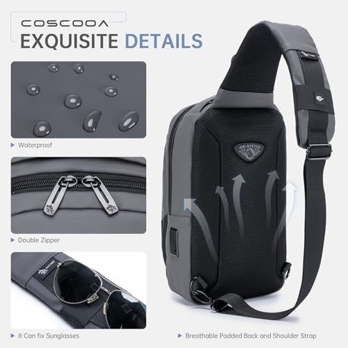 Sling Bag for Men, Anti-theft Crossbody Bag with USB Charging Port, PU Leather Shoulder Bag for Women Travel Outdoor Casual Sports Daypacks4