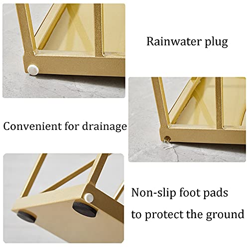 Range-parapluie étanche et antirouille en métal doré petit modèle pour entrée