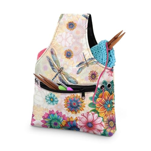 Image of ZUXONGSY Mandala Yarn Storage Bag for Crocheting Dragonfly Knitting Project Handbag Crochet Organizers and Storage
