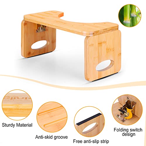 Toilet Stool, Foldable Toilet Stool Squat Adult For Bathroom, Bamboo Poop Stool For Adult, Beinilai 8 Inches Squatting Bathroom Potty Stool With 2 Packs Anti-Slip Strip（Natural Color） #TOP3