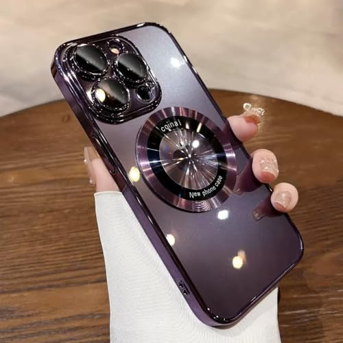 Coque violette iPhone 15 Pro Max rigide transparente pour chargeur sans fil