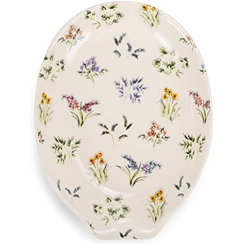 Nat & Jules Dainty Floral White 6 x 4 inch Ceramic Oval Countertop Spoon Rest - Versatile & Ideal for Everyday use from Stove Top, Kitchen Counter, & Coffee or Cooking Stations, Dainty Floral White Cover