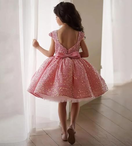 Puffy Flower Girl Dresses Sparkly Sequin A-Line Princess Pageant Birthday Party Gown with Bow2