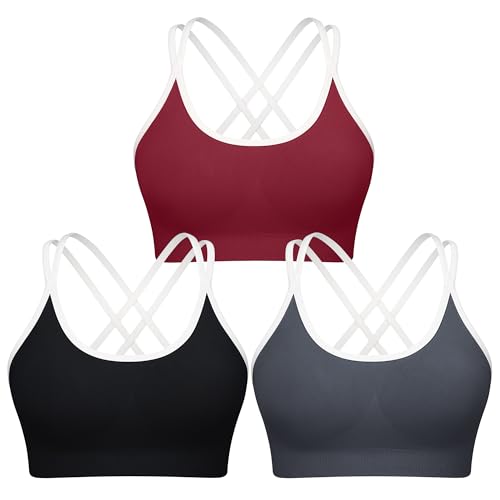 Image of WOYYHO Cross Back Sports Bra for Women Padded Medium Support Workout Bra