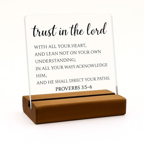 Proverbs 3:5–6 Acrylic Plaque – Trust in the Lord – Christian Bible Verse Decor with Wooden Base, Faith Gift for Women, Men, Home, Office