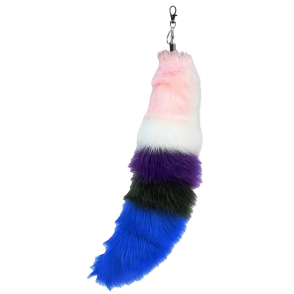 Fituenly Tail Keychain - Rainbow Gay Pride Furry Tail with Clasp for Women, Therian Cosplay Fashion Accessories Pendant