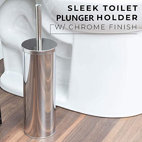 Image of Chrome Toilet Plunger with Holder Bathroom Metal Canister Holder Drip Cup, Heavy Duty, Deep Cleaning Silver