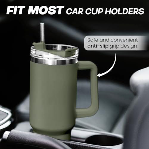 Image of SANDJEST Stainless Steel Insulated Tumbler with Handle 40oz With Lid and Straw, Coffee Travel Cup for Men Women Friends Family, Gifts for Christmas Birthday (Olive)