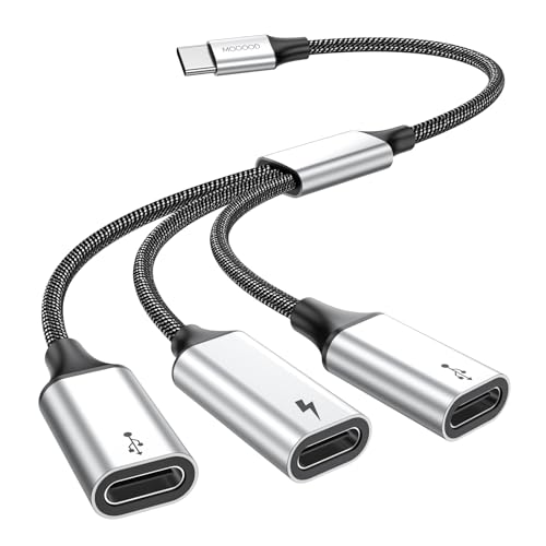 MOGOOD Adaptador USB C hembra 3 puertos, transferencia de datos y carga para iPhone 15, Mac, PS5, laptop y auriculares