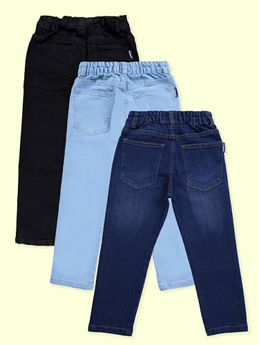 Image of KiddoPanti Boys Regular Fit Denim Pant | Stretch Poly Cotton Denim | Regular Fit Full Length Pant | Back Elasticated & Button with Zip Open Fly
