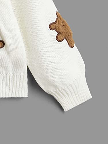 SHENHE Girl's Bear Embroidery Button Down V Neck Cute Casual Cardigan Sweater4