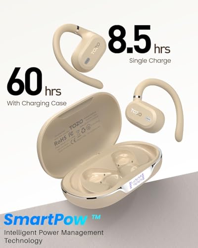 Image of TOZO Open Ear Earbuds, AI Translation Earbuds Real Time 145+ Languages, 60H Translator Ear Buds Audifonos Traductores Ingles Espanol, Bluetooth Headphones 5.4 with Smart Display for Office