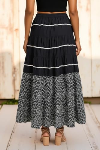 Image of Premium Long Skirt | Stylish Long Crushed Cotton & Unique Prints | Floor Length Skirt for Women | Elastic Waist Premium Maxi Skirt - Comfortable Casual Wear