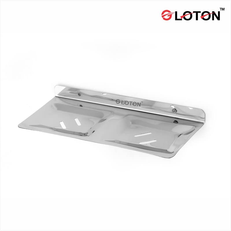 Image of GLOTON Wall Mount Stainless Steel Square Shape Double Soap Holder for Bathroom, Soap Stands for Wall, Tray for Bath Dish, Accessories and Fittings, Rust Free