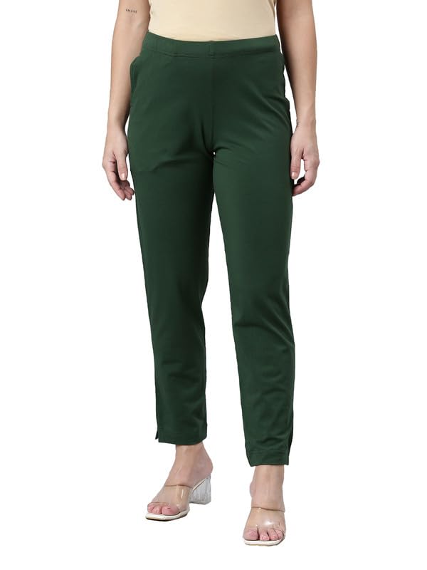 Image of GO COLORS Soft Cotton Stretch Kurti Pants Full Length for Women| Breathable, Mid Rise