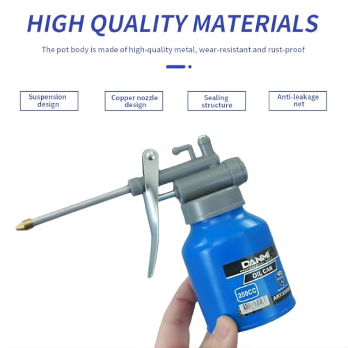 Image of Carbon Steel Oil Can 250CC | Manual High-Pressure Oiler with Long Nozzle & Hose | Durable Oil Pot for Machine Maintenance, Workshops & Industrial Lubrication