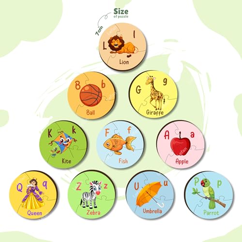 Image of Lefan Round Alphabet Jigsaw Puzzle for Kids Educational ABC Learning Toy 26 Piece Circular Puzzle Preschool Montessori Game Colorful Wooden Letters Toddlers Age 2 3 4 5 Years