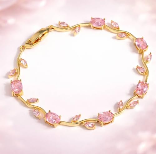 Generic Women's Gold Plated Floral Charm Bracelet Pink - Image 2