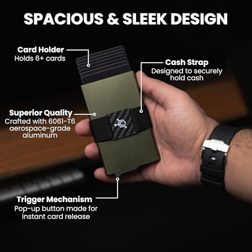 Image of CODE 118 Wallet for Men - Slim Minimalist Aluminum Magnetic Card Holder - RFID Blocking Front Pocket Mag Safe Wallet with Strong Magnet Attachment (Military Green)