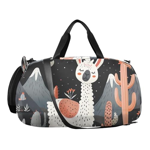 YETTASBIN Sport Travel Duffel Bag for Girls Boys, Llama Large Waterproof Weekender Overnight Bag, Detachable Shoulder Strap Gym Bag with Shoe Compartment & Wet Pocket2