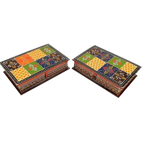 Image of Apka Mart The Online Shop Jewellery Box | Decorative Wooden Jewelry Box | Multi-Purpose Storage Box - for Home, Dressing Table Decor, Storage & Gifts - (7X10) Inch (Wood, Multicolor) (Pack of 2)