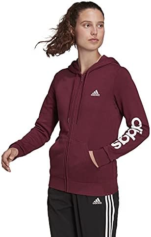 adidas womens Essentials Logo Full-Zip Hoodie Victory Crimson/White Medium