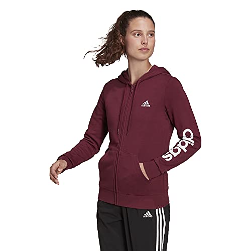 Adidas Womens Essentials Logo Full-Zip Hoodie Victory Crimson/White Medium #TOP19