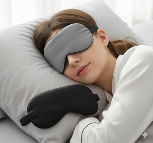 Image of Premium Eye Mask Combo (Pack of 2) - 1 Grey & 1 Black Sleeping Masks - Ultra-Soft & Light-Blocking Travel Sleep Masks with Adjustable Elastic Strap for Men & Women