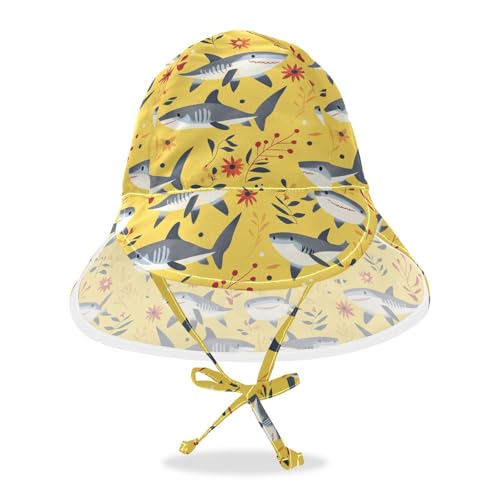 Cartoon Sweet Shark Yellow Baby Boys Girls Beach Hats Toddler Boy Beach Bucket Hat Girl Sun Protection Large Brim Traveling Swim