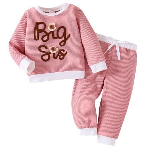 Winmany Große Schwester, kleine Schwester, passende Outfits, Kleinkind, Mädchen, Rosa, langärmelig, Sweatshirt, Oberteil, Hose, Set, Herbst und Winter, Big Sister, 2-3 Years