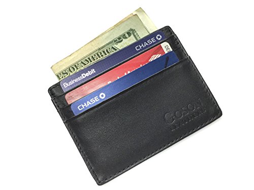 Goson Slim Wallet Leather Money Clip Wallet For Men - Front Pocket Wallet, Credit Card Holder, Slim Minimalist Wallet - Black