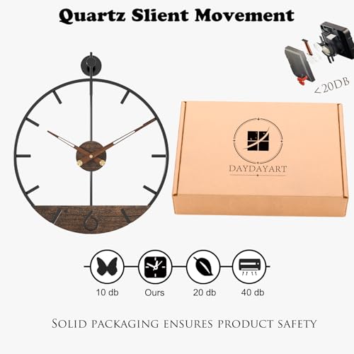 Image of Modern Wood Walnut Dial Wall Clock, Large Simple Wall Decor Metal Frame Silent Non Ticking Clock for Living Room Decor, Kitchen, Bedroom, Study Decoration, Handmade Home Gift Idea, 22.5 in
