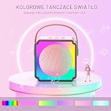Anykuu Przenośna maszyna do karaoke dla dzieci, mini maszyna do karaoke z 2 mikrofonami, obsługuje połączenie bezprzewodowe/TF/AUX/USB LED, idealna do domu, na kemping, imprezę, jako prezent