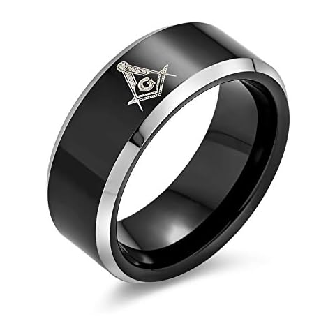 Anillo De Titanio Negro Masónico con Cuadrado Y Brújula Grabados A Láser para Hombres Cover