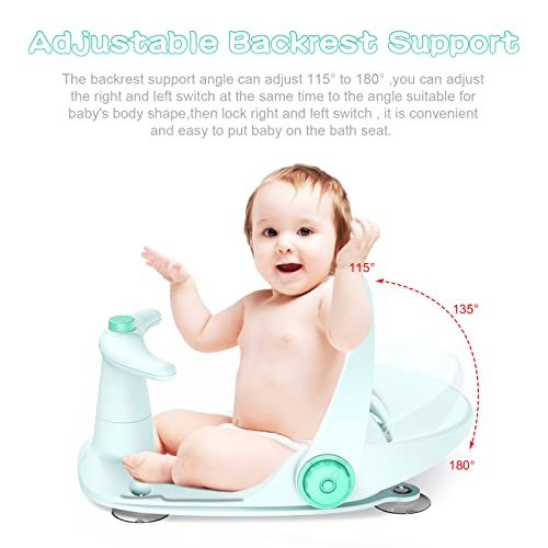 Baby Bath Seat For Tub Sit Up - Collapsible Infant Toddler Bathtub Seat For 6 To 18 Months,Baby Bath Shower Chair With Adjustable Backrest Support,Non-Slip Soft Mat,Secure Suction Cups,Blue #TOP2