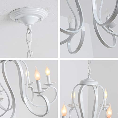 Ganeed French Country Chandelier,6-Light White Candle-Style Chandeliers,Vintage Metal Pendant Chandelier Ceiling Pendant Lighting Fixture for Dinner Table,Island Kitchen,Living Room