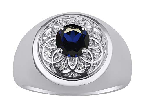 Image of Rylos Men's Designer Gypsy Ring with 7MM Round Gemstone & Diamond - Birthstone Rings in Sizes 8-13 in Sterling Silver