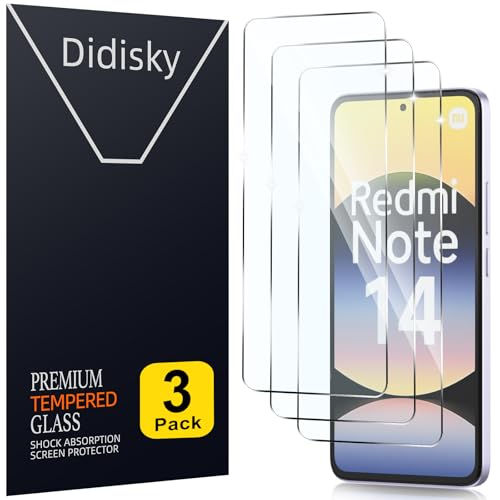 Didisky 3 Piezas Cristal Templado Protector de Pantalla para Xiaomi Redmi Note 14 4G (no para 5G) 6.67', Antihuellas, Sin Burbujas, Fácil de Limpiar, 9H Dureza, Transparente