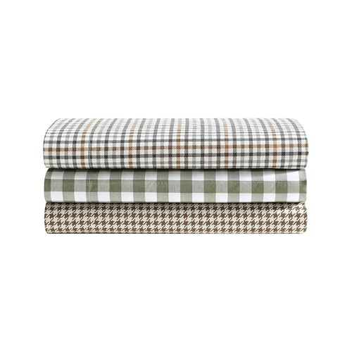 Image of Eddie Bauer - Queen Sheet Set, Crisp & Cooling Sheets w /a Naturally Smooth Cotton Percale Lightweight Feel - Matching Pillowcases & Deep Pocket Fitted Sheet (Preston Check Green)