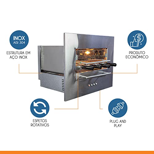 Churrasqueira Assador de Embutir Rotativa Elétrica Aço Inox 220V