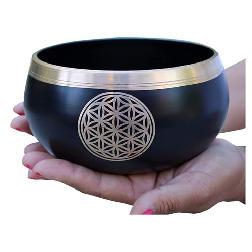 Image of The Healing Store 4 inch Singing Bowl Tibetan Buddhist Prayer Instrument With Striker Stick | OM Bell | OM Bowl | Meditation Bowl | Music Therapy (black flower)
