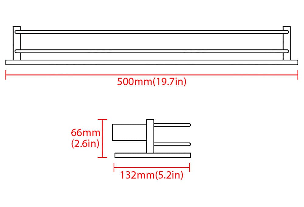 Estante de baño negro 304 de acero inoxidable para montaje en pared, estante para ducha, estantes cuadrados de vidrio para baño, estante plateado_50cm