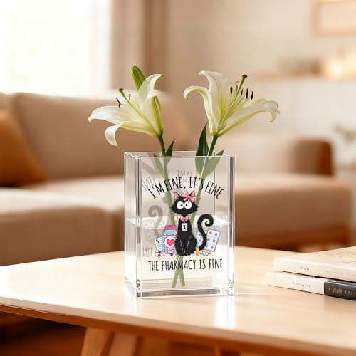 Image of It's Fine I'm Fine Acrylic Cat Pen Holder Cosmetic Organizer for Desk