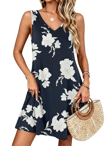 Image of ANRABESS Summer Dress for Women，V Neck Sleeveless Sundress，Loose Fit，Soft Travel Vacation Outfits，Cute Beach Cover Up Clothes