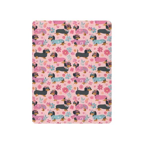 Image of Crib Sheet Breathable Soft Crib Mattress Sheet for Baby Toddler Boys Girls Fitted Crib Sheet Fit Standard Crib Mattress 52 x 28 Inch Cute Dachshunds Flowers Pink