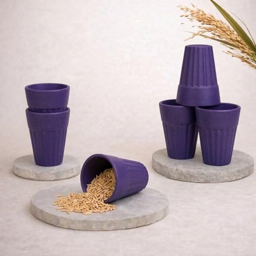 Image of Eco-Friendly Tea Cup Set of 6 | Kulhad Style Coffee & Tea Mugs | 140 ml Unbreakable, Stain-Free, Heat Resistant, Reusable, Microwave Safe | Rice Husk & Bamboo Fibre | Purple