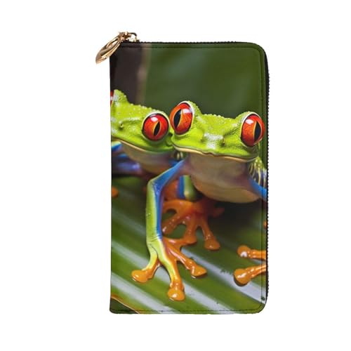 Red Eyed Tree Frog Wallet For Women Men Clutch Rfid Blocking Leather Wallets Large Capacity Purse Credit Card Holder Money Case With Zipper Phone Holder Long Travel Purse2