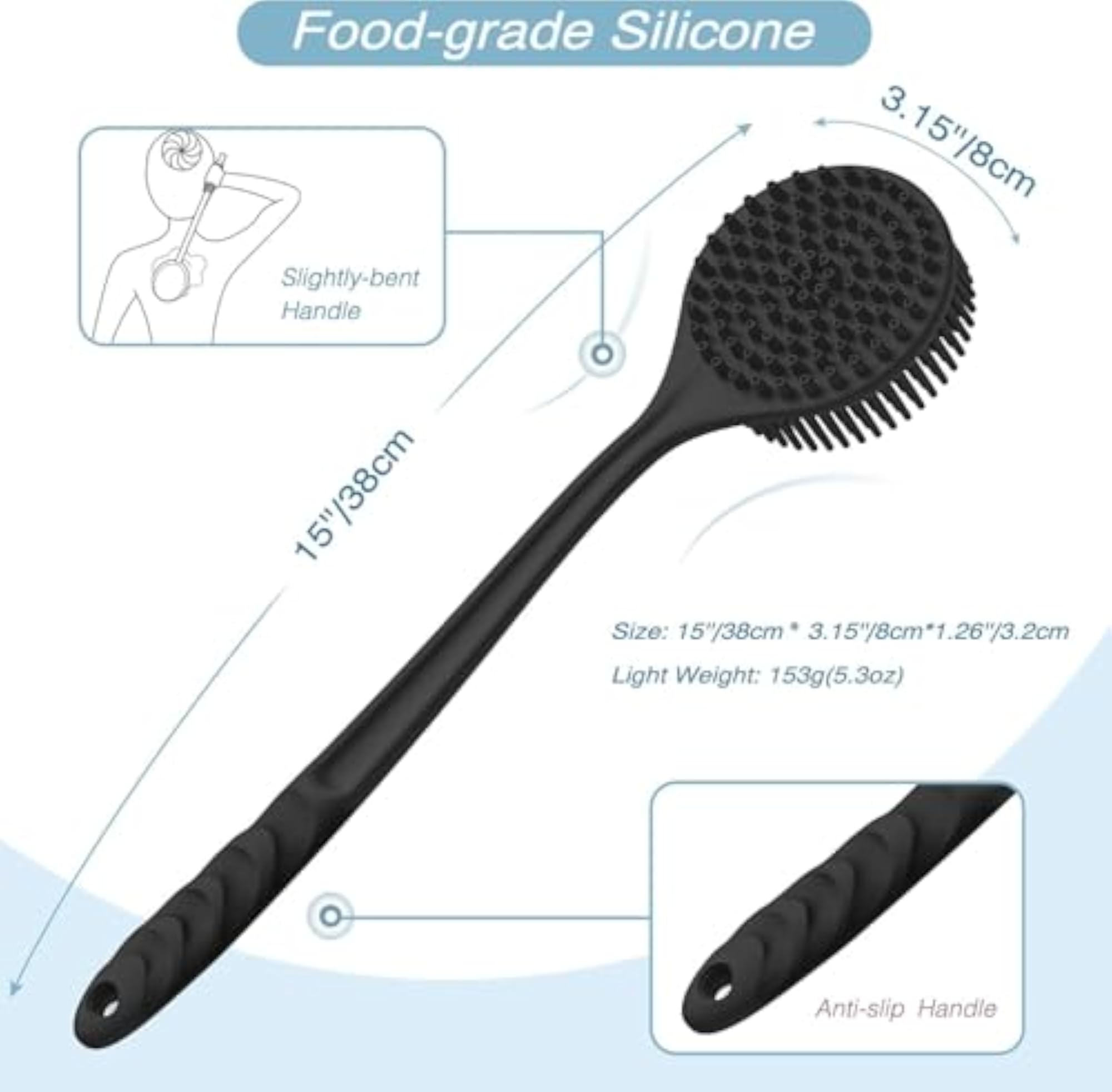 Soft Silicone Back Scrubber with Scalp Massager