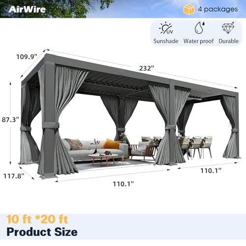 Airwire Pergola 10x20 Ft Louvered Pergola Aluminum Outdoor Pergolas W/Adjustable Roof, Waterproof Curtains and Nets Outdoor Gazebo for Deck,Patio,Backyard and Garden - Image 8